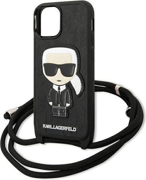 Etui na telefon iPhone 13 mini Karl Lagerfeld czarne Monogram Patch