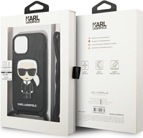 Etui na telefon iPhone 13 mini Karl Lagerfeld czarne Monogram Patch