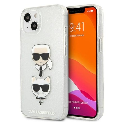 Etui na telefon iPhone 13 mini Karl Lagerfeld srebrne Glitter Choupette