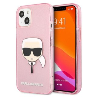 Etui na telefon iPhone 13 mini Karl Lagerfeld różowe Glitter Karl's Head