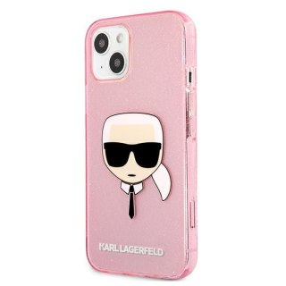 Etui na telefon iPhone 13 mini Karl Lagerfeld różowe Glitter Karl's Head