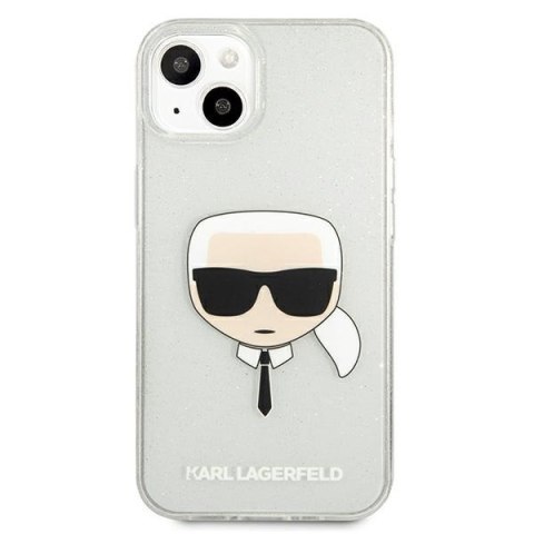 Etui na telefon iPhone 13 mini Karl Lagerfeld srebrne Glitter Karl's Head