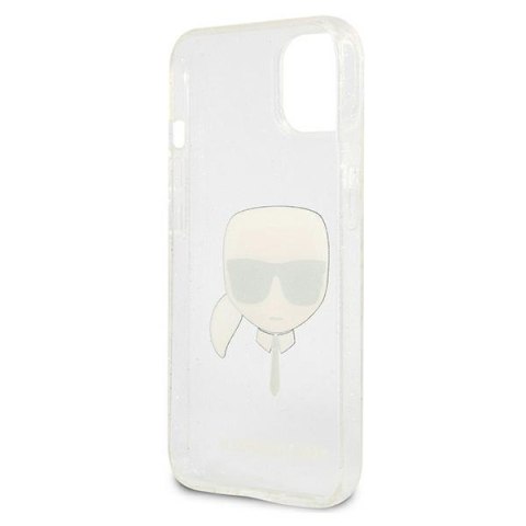 Etui na telefon iPhone 13 mini Karl Lagerfeld srebrne Glitter Karl's Head