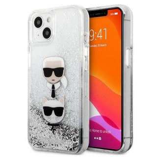 Etui na telefon iPhone 13 mini Karl Lagerfeld srebrne Liquid Glitter