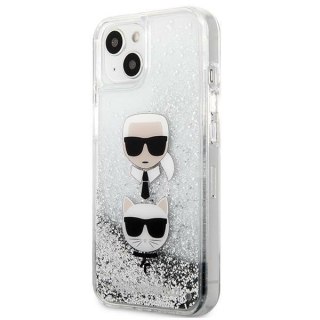 Etui na telefon iPhone 13 mini Karl Lagerfeld srebrne Liquid Glitter