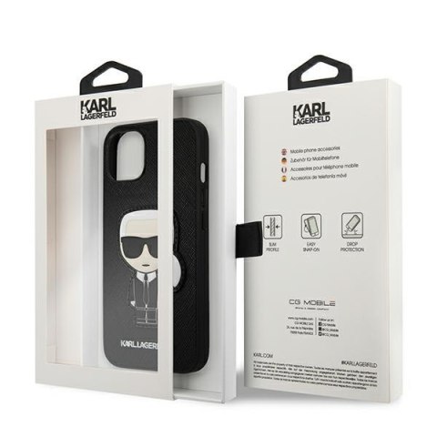 Etui na telefon iPhone 13 mini Karl Lagerfeld Saffiano Ikonik Karl's Patch