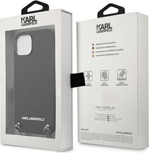 Etui na telefon iPhone 13 mini Karl Lagerfeld czarne skórzane z łańcuchem