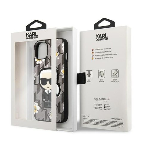 Etui na telefon iPhone 13 mini Karl Lagerfeld Flower Ikonik szare