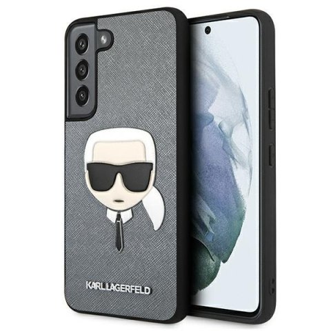 Etui Samsung Galaxy S22+ Plus Karl Lagerfeld srebrne hardcase Saffiano Ikonik Karl's Head