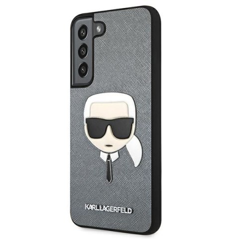 Etui Samsung Galaxy S22+ Plus Karl Lagerfeld srebrne hardcase Saffiano Ikonik Karl's Head