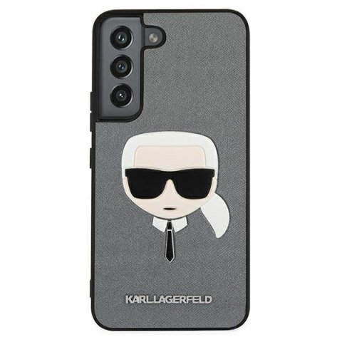 Etui Samsung Galaxy S22+ Plus Karl Lagerfeld srebrne hardcase Saffiano Ikonik Karl's Head