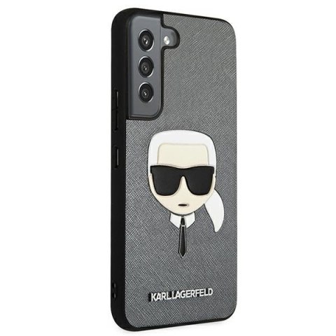 Etui Samsung Galaxy S22+ Plus Karl Lagerfeld srebrne hardcase Saffiano Ikonik Karl's Head