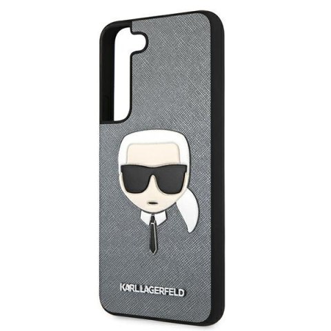 Etui Samsung Galaxy S22+ Plus Karl Lagerfeld srebrne hardcase Saffiano Ikonik Karl's Head