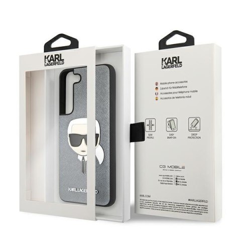 Etui Samsung Galaxy S22+ Plus Karl Lagerfeld srebrne hardcase Saffiano Ikonik Karl's Head