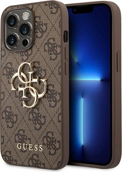 Etui na telefon iPhone 14 Pro Max Guess brązowe hardcase z logo