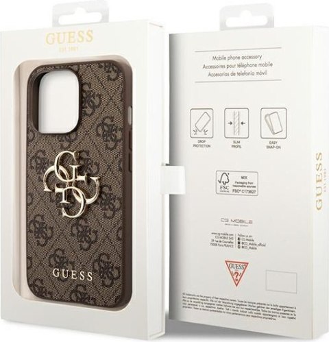 Etui na telefon iPhone 14 Pro Max Guess brązowe hardcase z logo