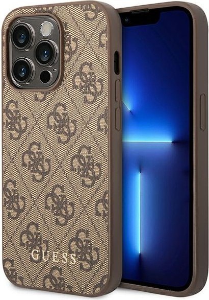 Etui na telefon iPhone 14 Pro Max Guess brązowe hard case z logo