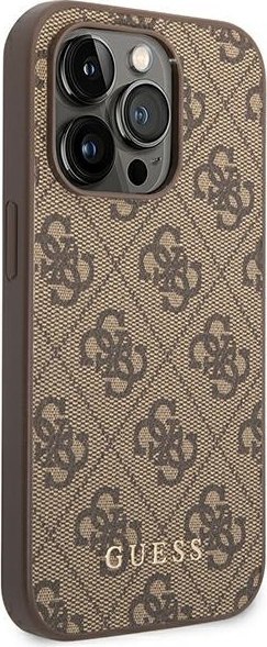 Etui na telefon iPhone 14 Pro Max Guess brązowe hard case z logo