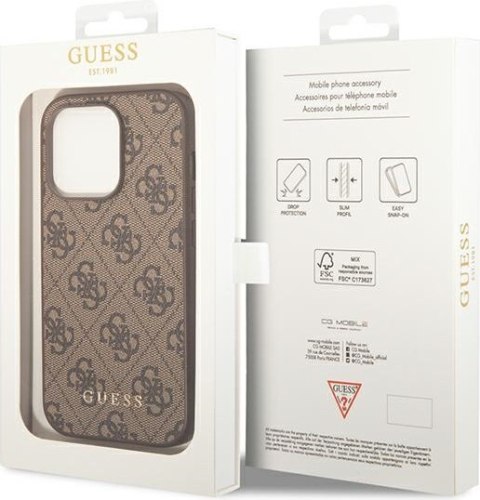 Etui na telefon iPhone 14 Pro Max Guess brązowe hard case z logo