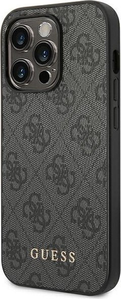 Etui iPhone 14 Pro Max Guess szare hard case 4G Metal Gold Logo