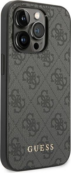 Etui iPhone 14 Pro Max Guess szare hard case 4G Metal Gold Logo