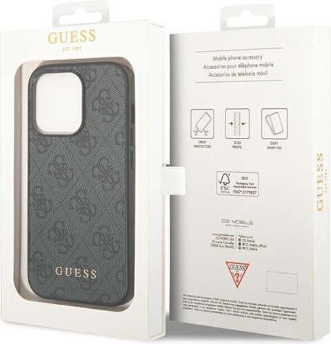 Etui iPhone 14 Pro Max Guess szare hard case 4G Metal Gold Logo