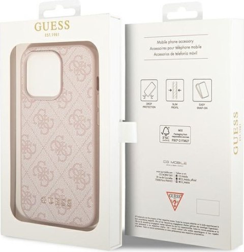 Etui na telefon iPhone 14 Pro Max Guess różowe hard case 4G Metal Gold