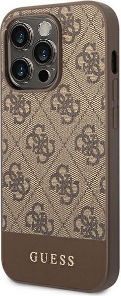 Etui na telefon iPhone 14 Pro Max Guess brązowe hard case 4G Stripe