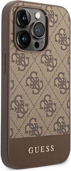 Etui na telefon iPhone 14 Pro Max Guess brązowe hard case 4G Stripe