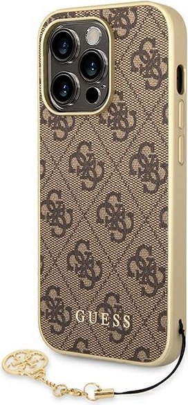 Etui na telefon iPhone 14 Pro Max Guess brązowe hard case 4G Charms