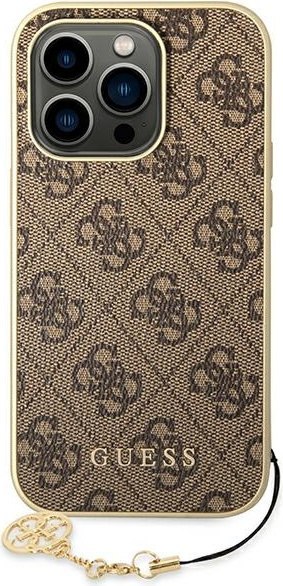 Etui na telefon iPhone 14 Pro Max Guess brązowe hard case 4G Charms