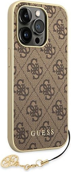 Etui na telefon iPhone 14 Pro Max Guess brązowe hard case 4G Charms