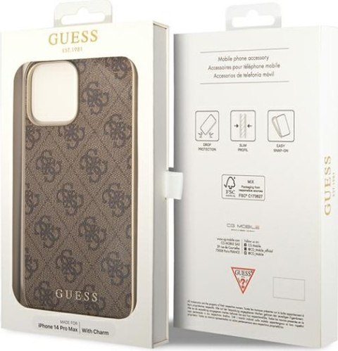 Etui na telefon iPhone 14 Pro Max Guess brązowe hard case 4G Charms