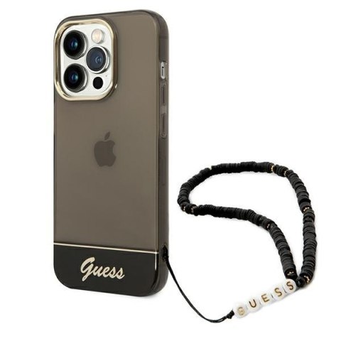 Etui na telefon iPhone 14 Pro Max Guess czarne hard case z paskiem