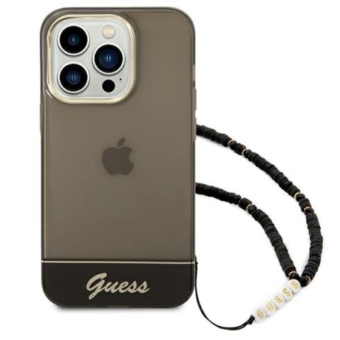 Etui na telefon iPhone 14 Pro Max Guess czarne hard case z paskiem