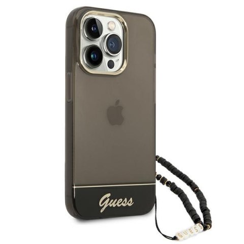 Etui na telefon iPhone 14 Pro Max Guess czarne hard case z paskiem