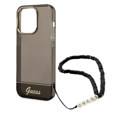 Etui na telefon iPhone 14 Pro Max Guess czarne hard case z paskiem