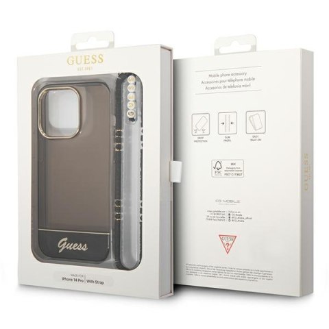 Etui na telefon iPhone 14 Pro Max Guess czarne hard case z paskiem