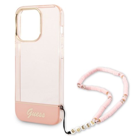 Etui iPhone 14 Pro Max Guess różowe hard case Translucent Pearl Strap