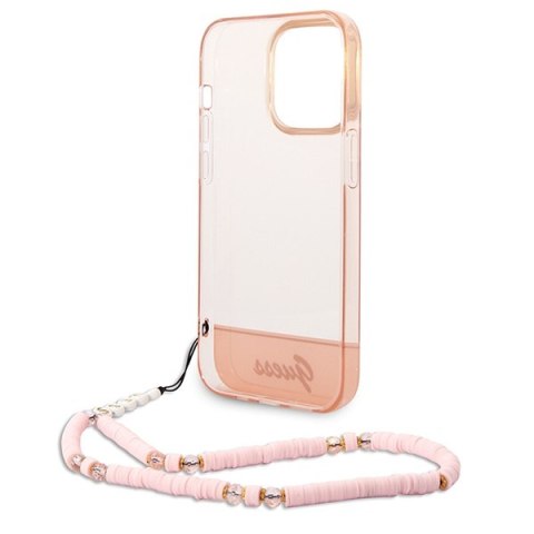 Etui iPhone 14 Pro Max Guess różowe hard case Translucent Pearl Strap