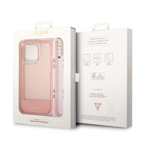 Etui iPhone 14 Pro Max Guess różowe hard case Translucent Pearl Strap