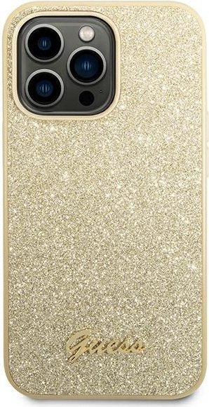 Etui na telefon iPhone 14 Pro Max Guess złote hard case Glitter Script