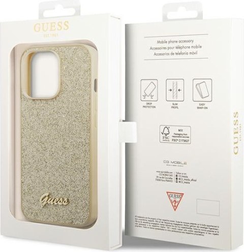 Etui na telefon iPhone 14 Pro Max Guess złote hard case Glitter Script