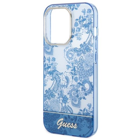 Etui iPhone 14 Pro Max Guess niebieskie hard case Porcelain Collection