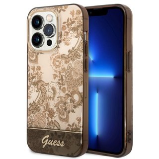 Etui iPhone 14 Pro Max Guess ochrowe hard case Porcelain Collection