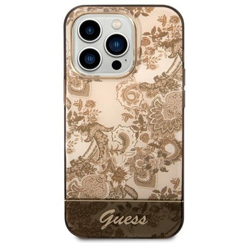 Etui iPhone 14 Pro Max Guess ochrowe hard case Porcelain Collection