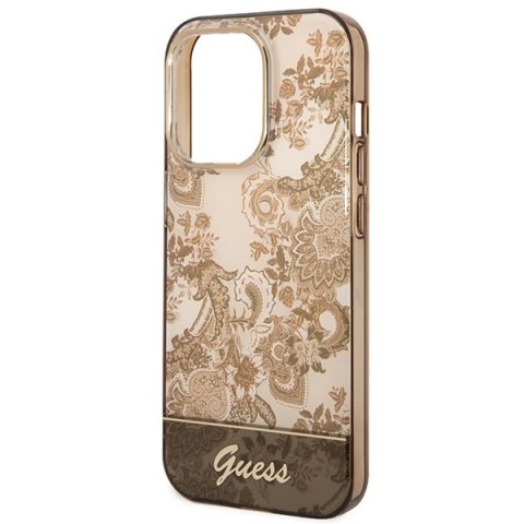 Etui iPhone 14 Pro Max Guess ochrowe hard case Porcelain Collection