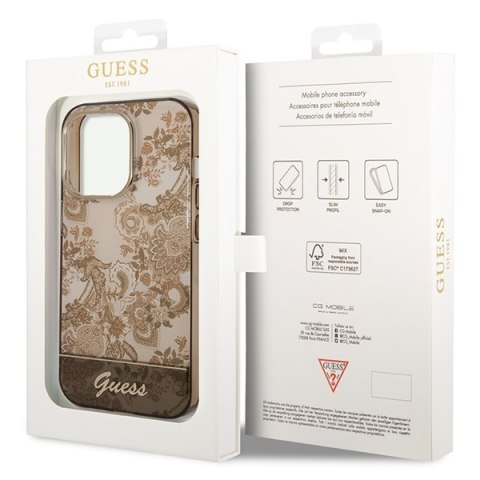 Etui iPhone 14 Pro Max Guess ochrowe hard case Porcelain Collection