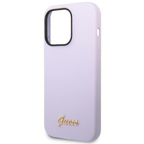 Etui na telefon iPhone 14 Pro Max Guess fioletowe silikonowe z logo