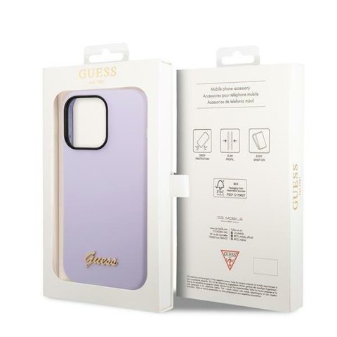 Etui na telefon iPhone 14 Pro Max Guess fioletowe silikonowe z logo